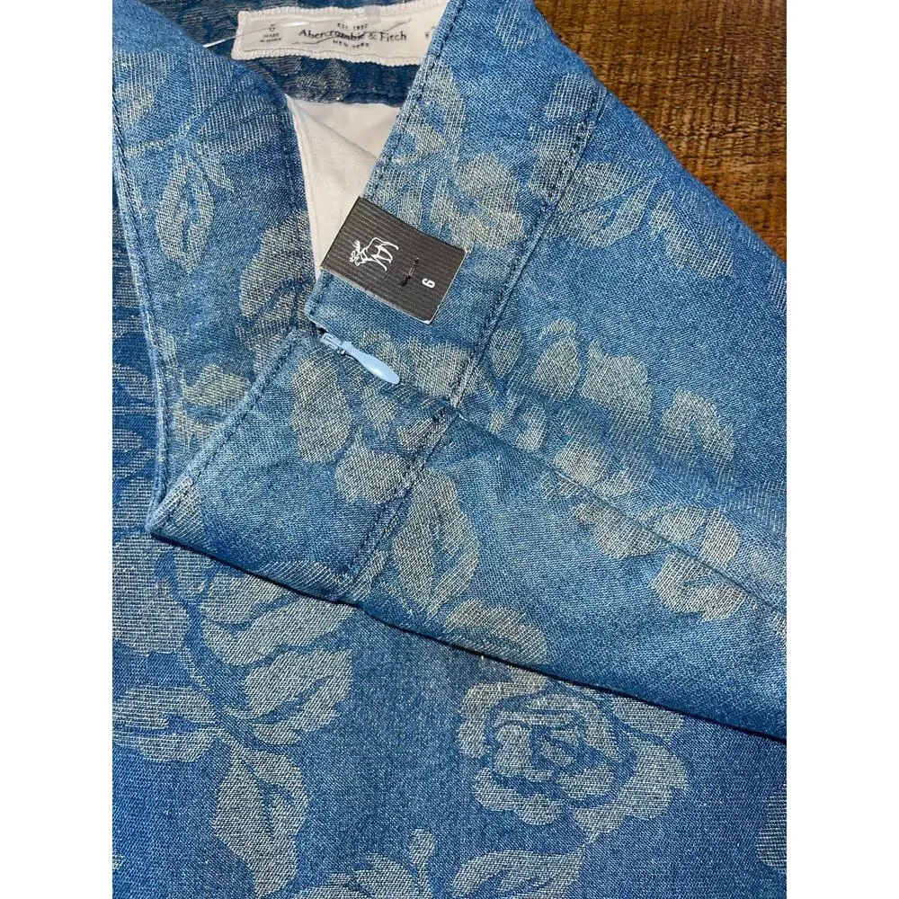NWT‎ Womens Abercrombie & Fitch Denim Floral Shimmery Mini Skirt Size 6